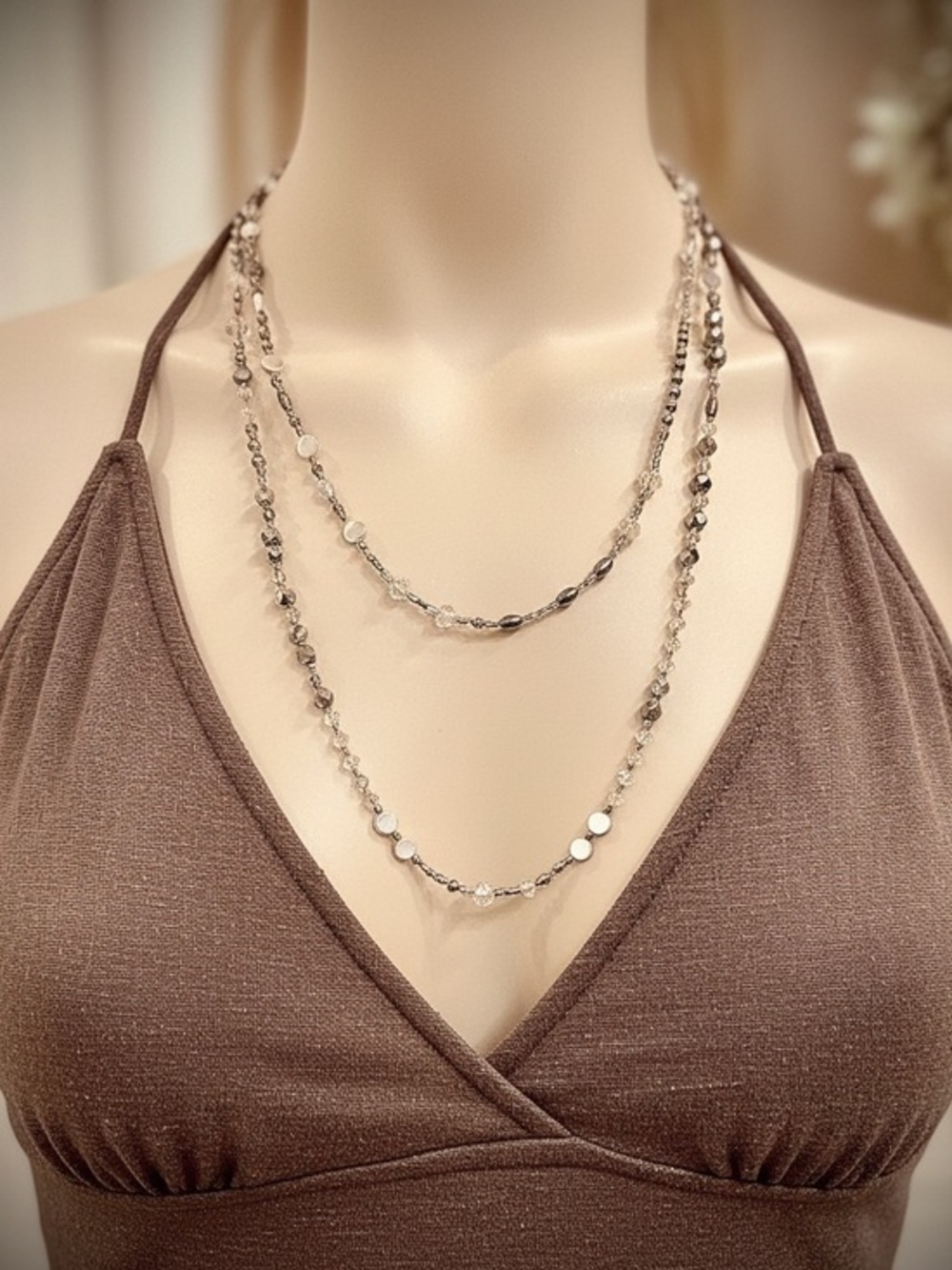 Silpada Hematite, Pearl Discs & Diamond Cut Clear Beaded Boho Necklace NIB